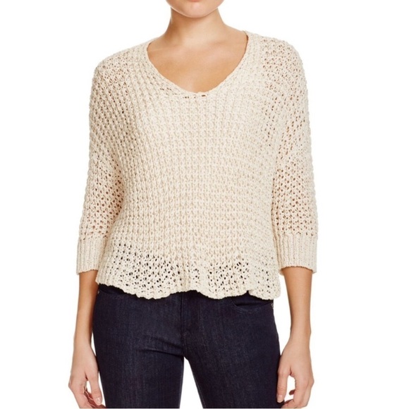 Eileen Fisher Open Stitch Knit Sweater High - Low Hem Cream Medium - Picture 2 of 9